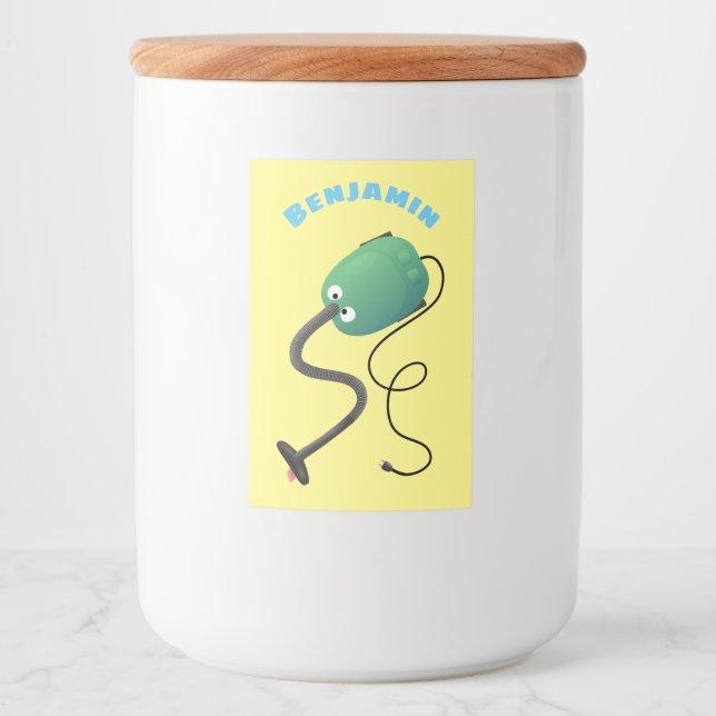 Cute vacuum cleaner cartoon humour food label (Front)
