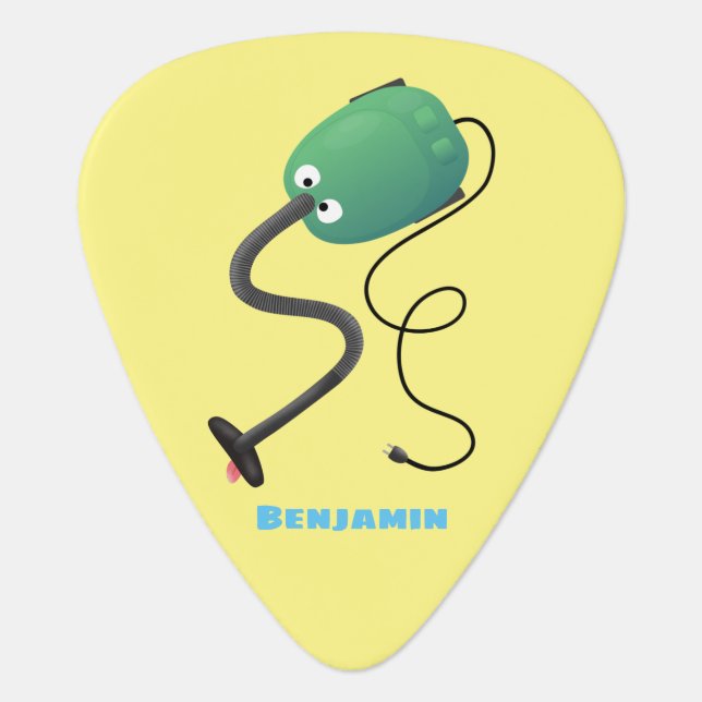 Cute vacuum cleaner cartoon humour  guitar pick (Front)