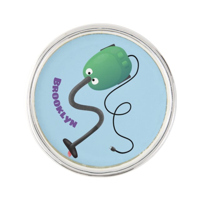 Cute vacuum cleaner cartoon humour lapel pin (Front)