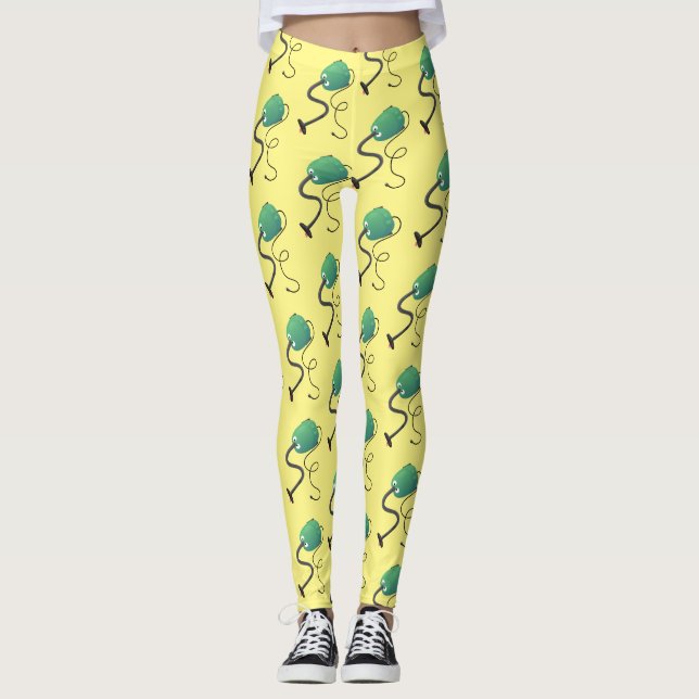 Cute vacuum cleaner cartoon humour leggings (Front)
