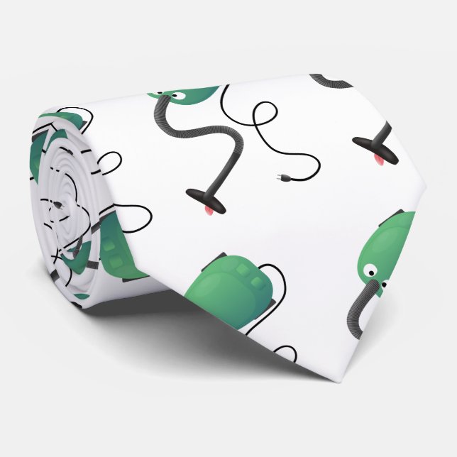 Cute vacuum cleaner cartoon humour neck tie (Rolled)