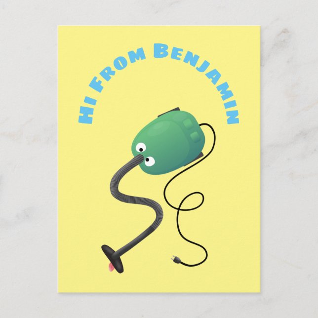Cute vacuum cleaner cartoon humour postcard (Front)
