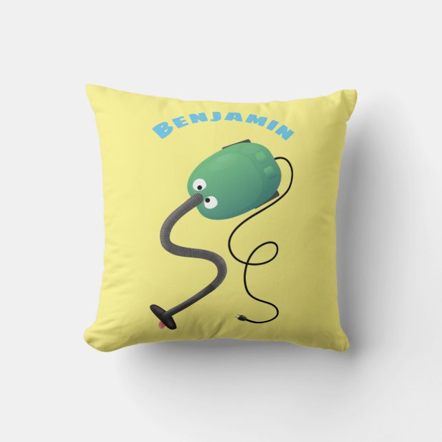 Cute vacuum cleaner cartoon humour throw pillow (Front)