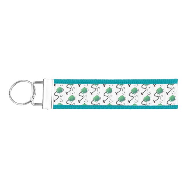 Cute vacuum cleaner cartoon humour wrist keychain (Keys on Left)