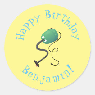 Cute vacuum cleaner personalised birthday cartoon classic round sticker