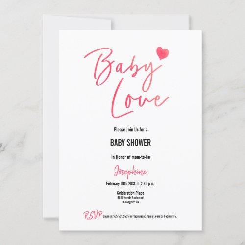 Cute Valentine Baby Love Pink heart Baby shower Invitation
