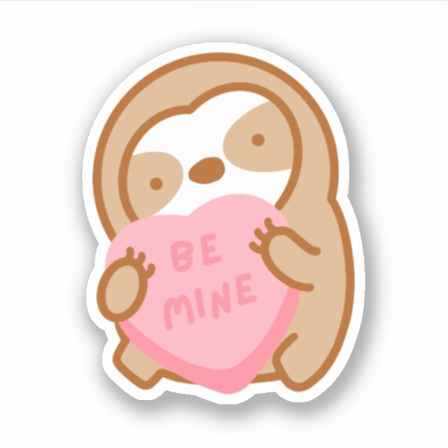 Cute Valentine Be Mine Candy Heart Sloth Sticker (Front)