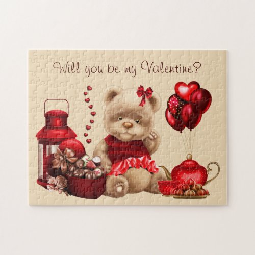 cute Valentine bear add message Jigsaw Puzzle