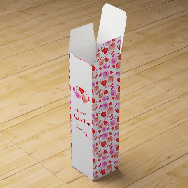 Cute valentine birds patterned custom wine box (Opened)