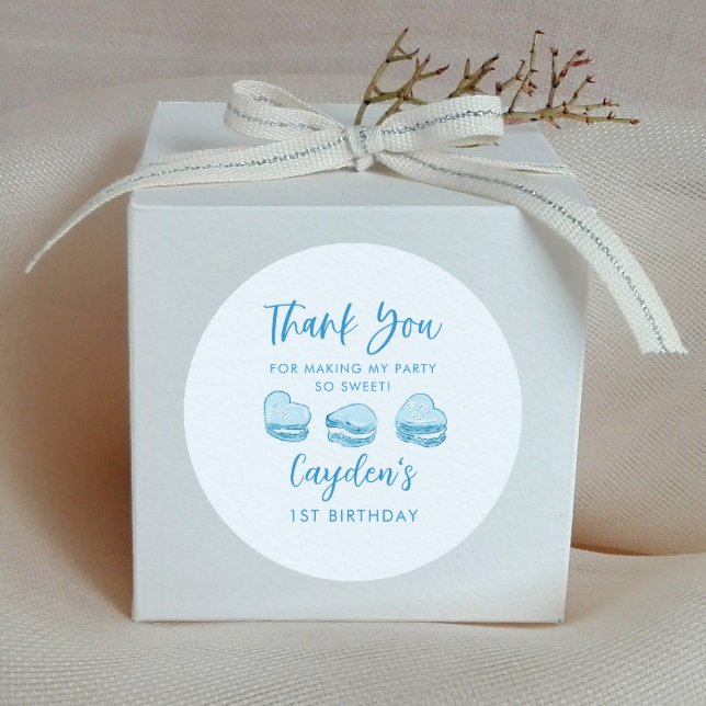 Cute Valentine Blue Heart Birthday Party Favor Classic Round Sticker (Creator Uploaded)