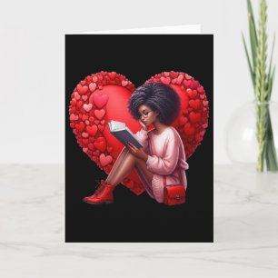 Cute Valentine Book Girl With Heart Reading Woman  Card