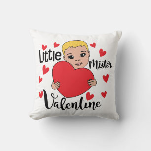 Cute Valentine Boy Holding Heart Gift Art for Kids Throw Pillow