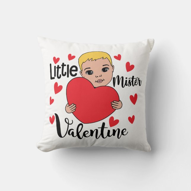 Cute Valentine Boy Holding Heart Gift Art for Kids Throw Pillow (Front)