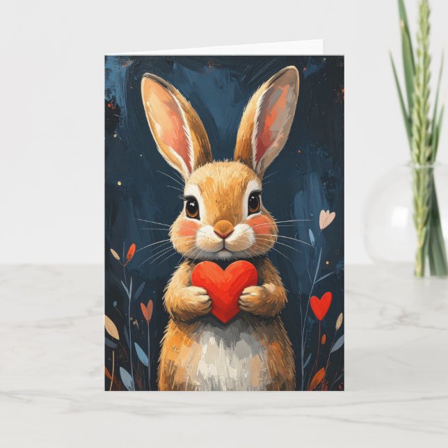 Cute Valentine Bunny Modern Art Card (Front)
