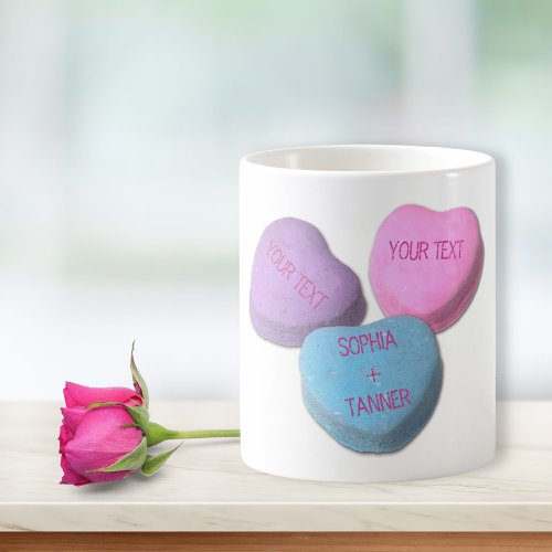 Cute Valentine Candy Heart Custom Text  Names Coffee Mug