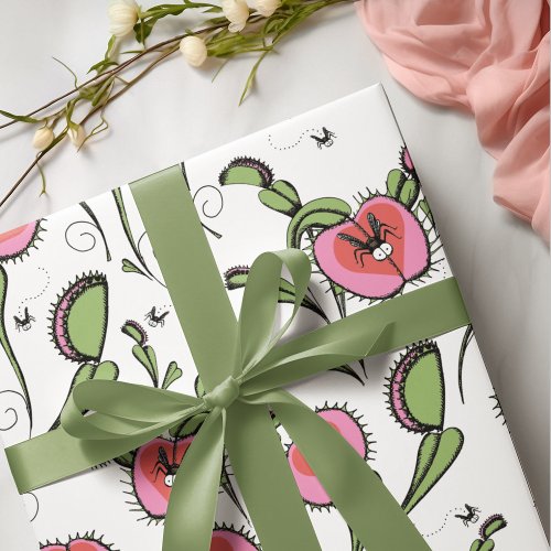 Cute Valentine Carnivorous Venus Flytrap Plant Wrapping Paper Sheets