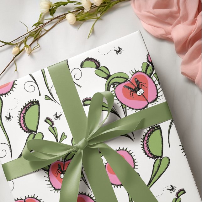 Cute Valentine Carnivorous Venus Flytrap Plant Wrapping Paper Sheets (Creator Uploaded)
