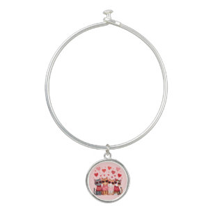 Cute Valentine Cats in Heart Sunglasses Bangle Bracelet