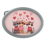 Cute Valentine Cats in Heart Sunglasses Belt Buckle