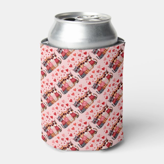 Cute Valentine Cats in Heart Sunglasses Can Cooler (Can Front)
