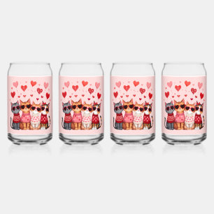 Cute Valentine Cats in Heart Sunglasses Can Glass