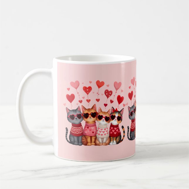 Cute Valentine Cats in Heart Sunglasses Coffee Mug (Left)
