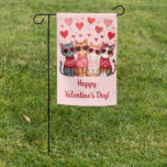 Cute Valentine Cats in Heart Sunglasses Garden Flag