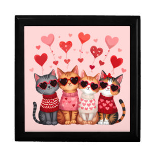 Cute Valentine Cats in Heart Sunglasses Gift Box