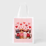 Cute Valentine Cats in Heart Sunglasses Grocery Bag