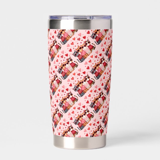 Cute Valentine Cats in Heart Sunglasses Insulated Tumbler (Front)