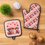 Cute Valentine Cats in Heart Sunglasses Oven Mitt &amp; Pot Holder Set