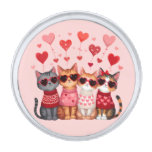 Cute Valentine Cats in Heart Sunglasses Silver Finish Lapel Pin