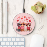 Cute Valentine Cats in Heart Sunglasses Wireless Charger