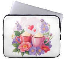Cute Valentine Cocoa Mugs with Flowers & Hearts