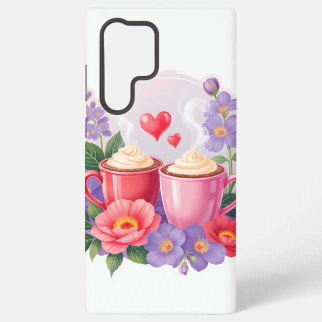 Cute Valentine Cocoa Mugs with Flowers & Hearts Samsung Galaxy Case (Back)