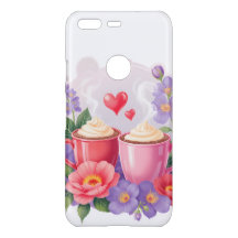 Cute Valentine Cocoa Mugs with Flowers & Hearts