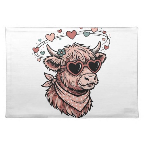 Cute Valentine Cow Vintage Engraving Heart Glasses Cloth Placemat
