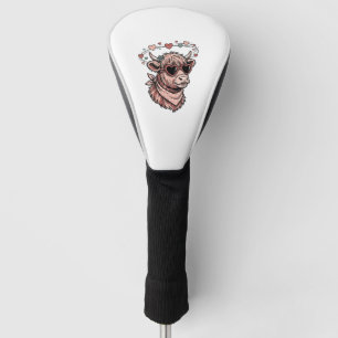 Cute Valentine Cow Vintage Engraving Heart Glasses Golf Head Cover