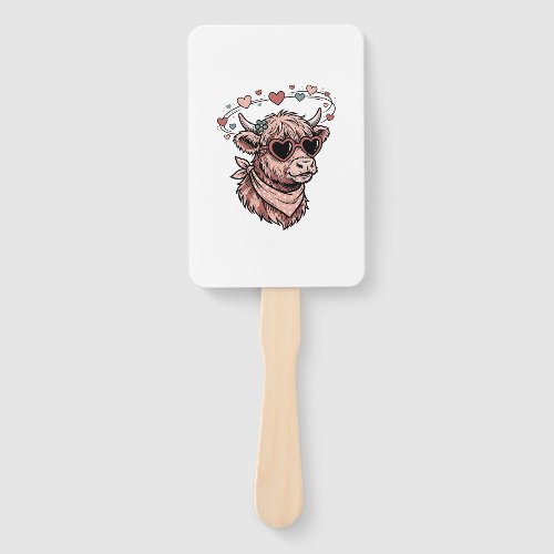 Cute Valentine Cow Vintage Engraving Heart Glasses Hand Fan