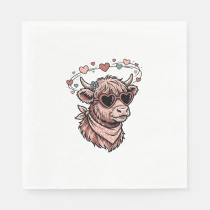 Cute Valentine Cow Vintage Engraving Heart Glasses Napkins