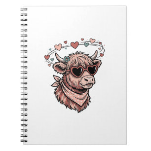 Cute Valentine Cow Vintage Engraving Heart Glasses Notebook