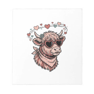 Cute Valentine Cow Vintage Engraving Heart Glasses Notepad
