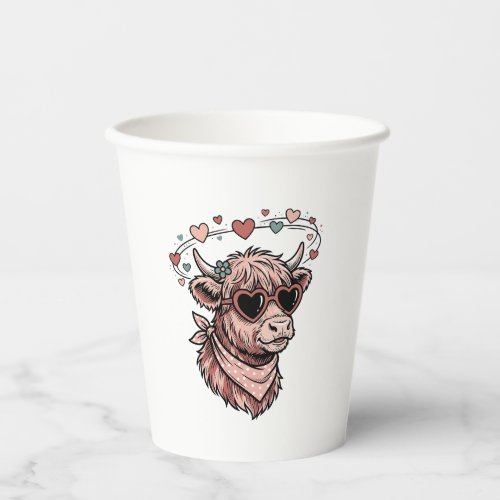 Cute Valentine Cow Vintage Engraving Heart Glasses Paper Cups