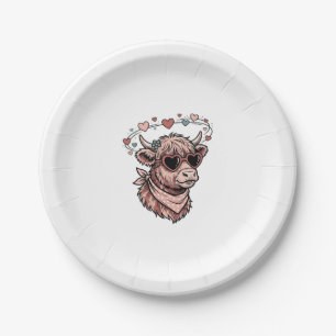 Cute Valentine Cow Vintage Engraving Heart Glasses Paper Plates