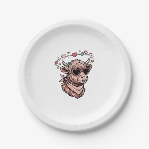 Cute Valentine Cow Vintage Engraving Heart Glasses Paper Plates