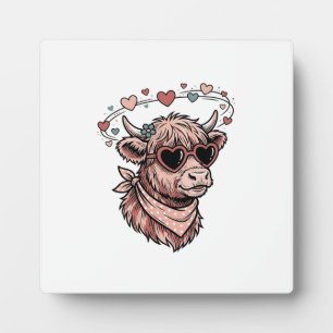 Cute Valentine Cow Vintage Engraving Heart Glasses Plaque