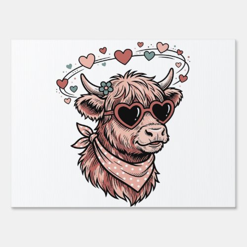 Cute Valentine Cow Vintage Engraving Heart Glasses Sign