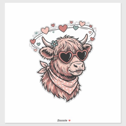 Cute Valentine Cow Vintage Engraving Heart Glasses Sticker