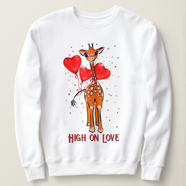 Cute Valentine day giraffe heart balloons  Sweatshirt (Design Front)