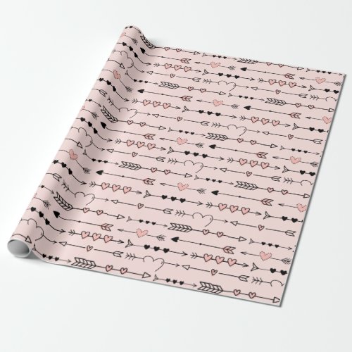 Cute Valentine Day Hearts and Arrows Wrapping Paper